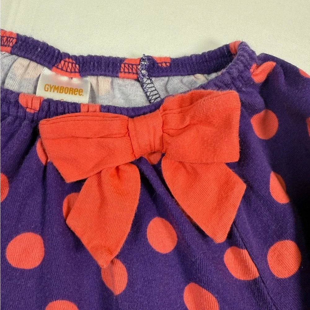 GYMBOREE Girls Polka Dot Long Sleeve‎ Top 6 Purple Bow Casual Cute Everyday